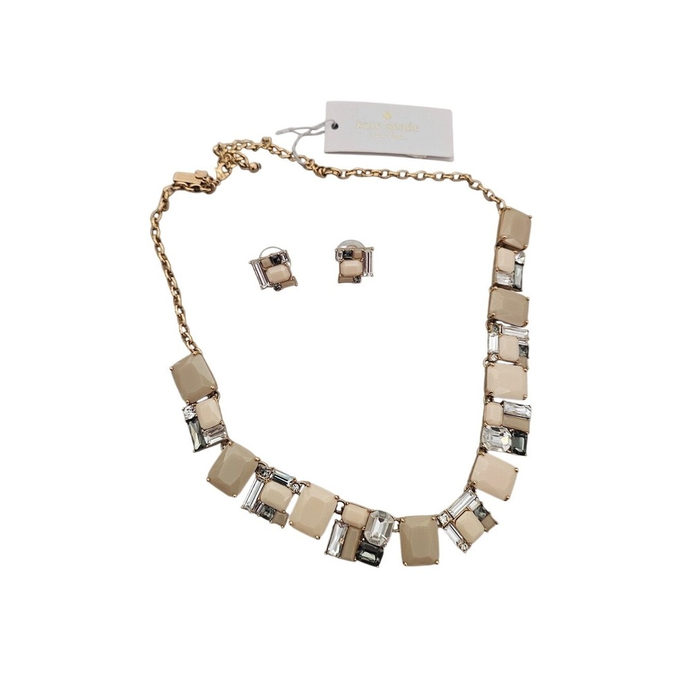 Kate Spade Necklace Earring Set Emerald Cut Blush Neapolitan Bib Statement NEW ~